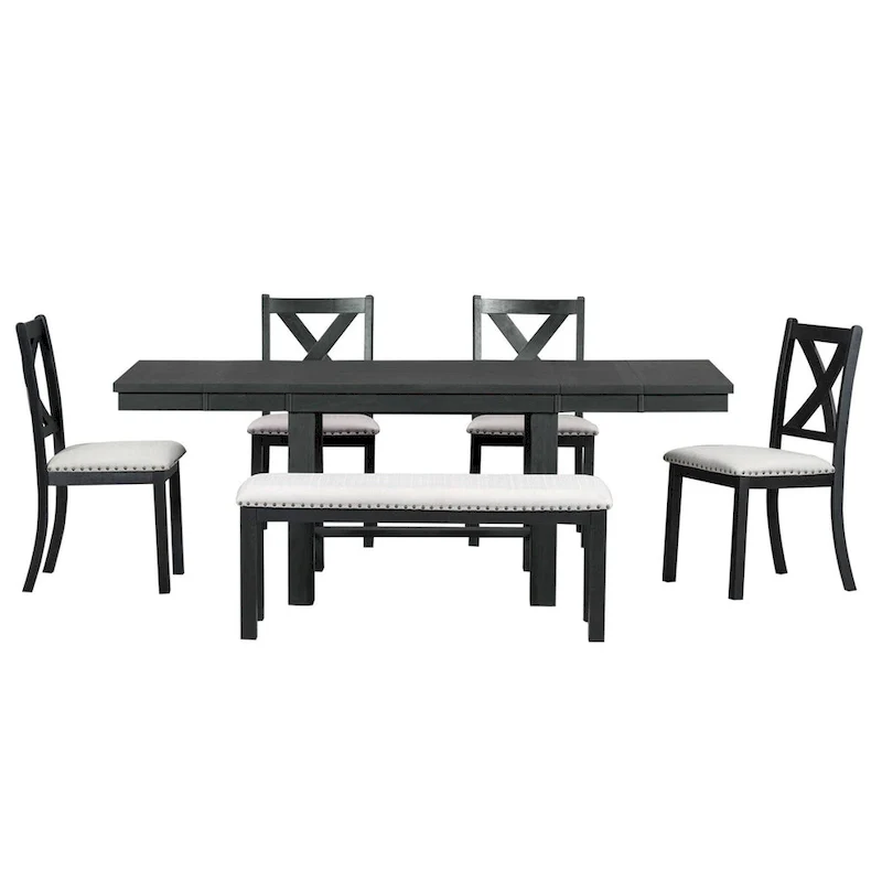 6-Piece Extendable Dining Table Set with 4 Chairs and Bench