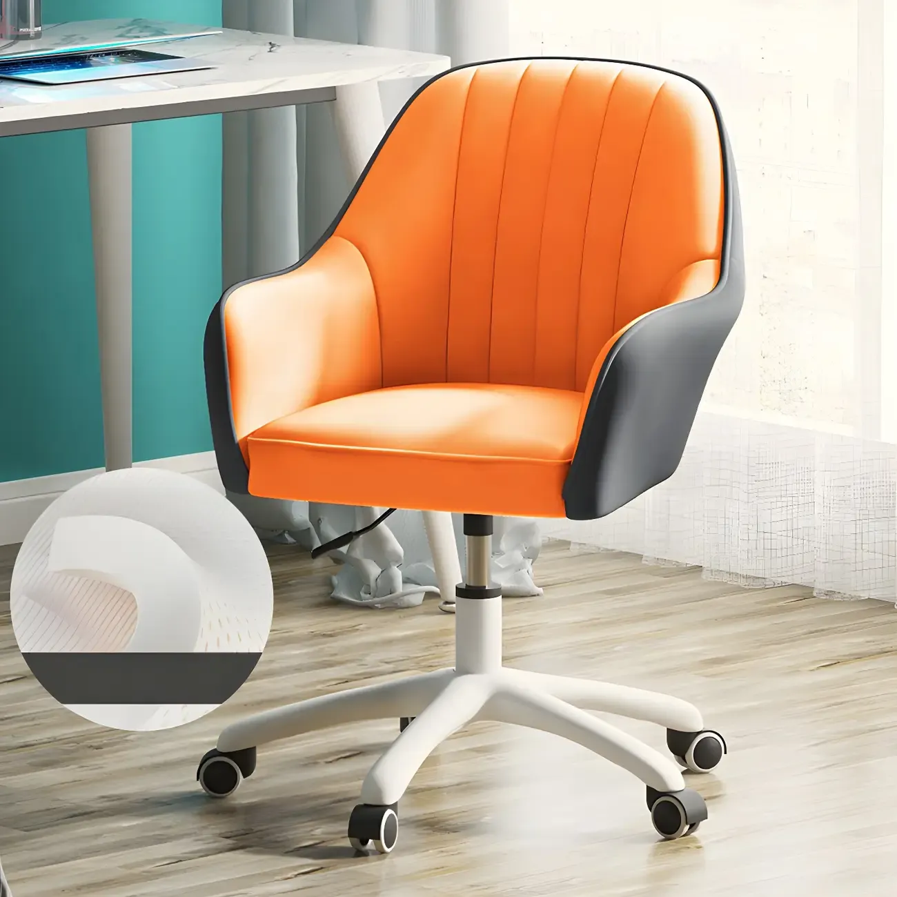 Modern Yellow Leather Swivel Office Chair
