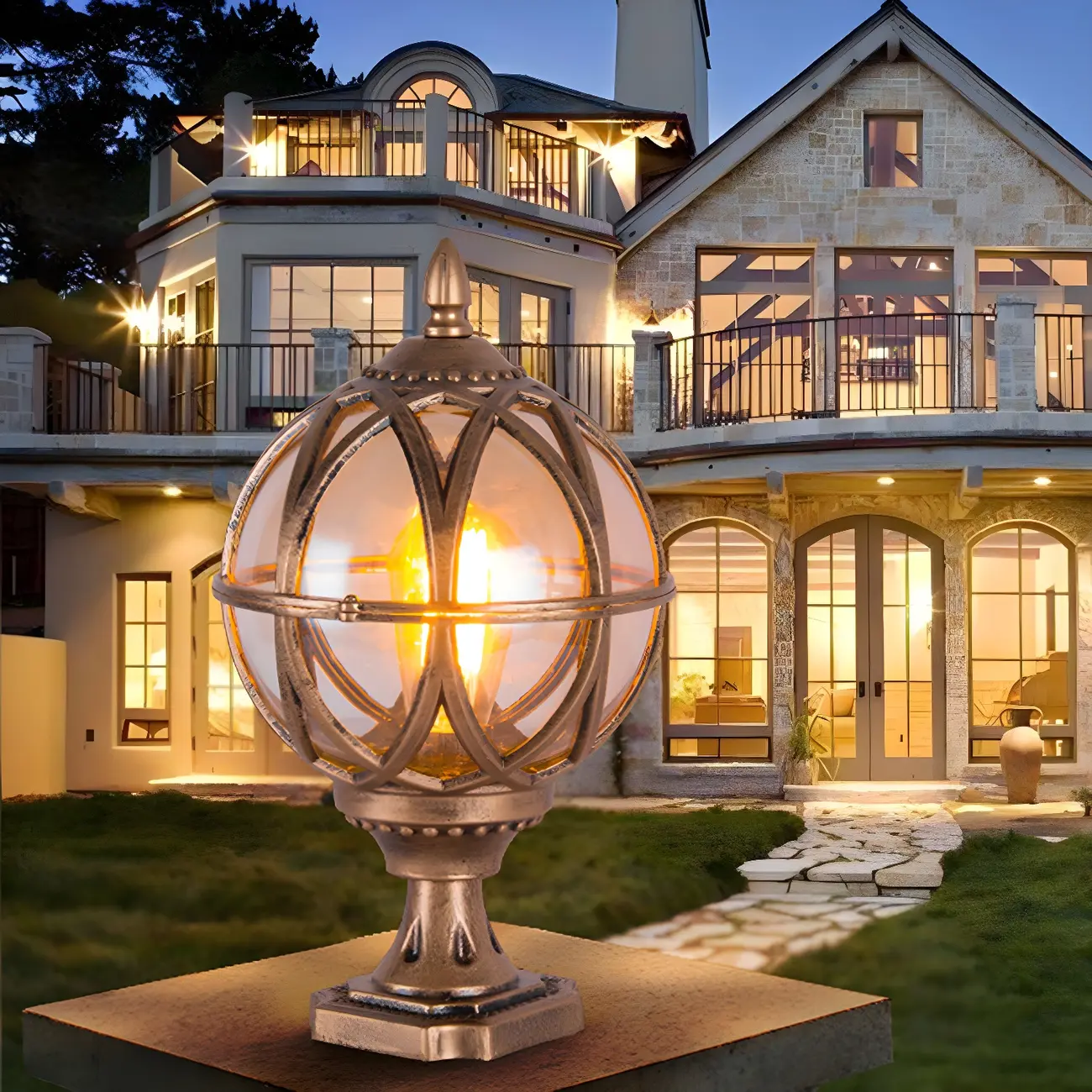 Retro Metal Glass Globe Post Cap Light