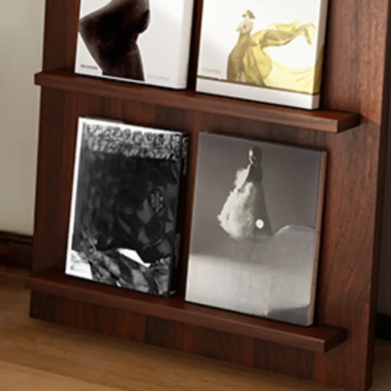 Shallow Simple 3-Shelf Ached Wood Bookcase with Closed Back