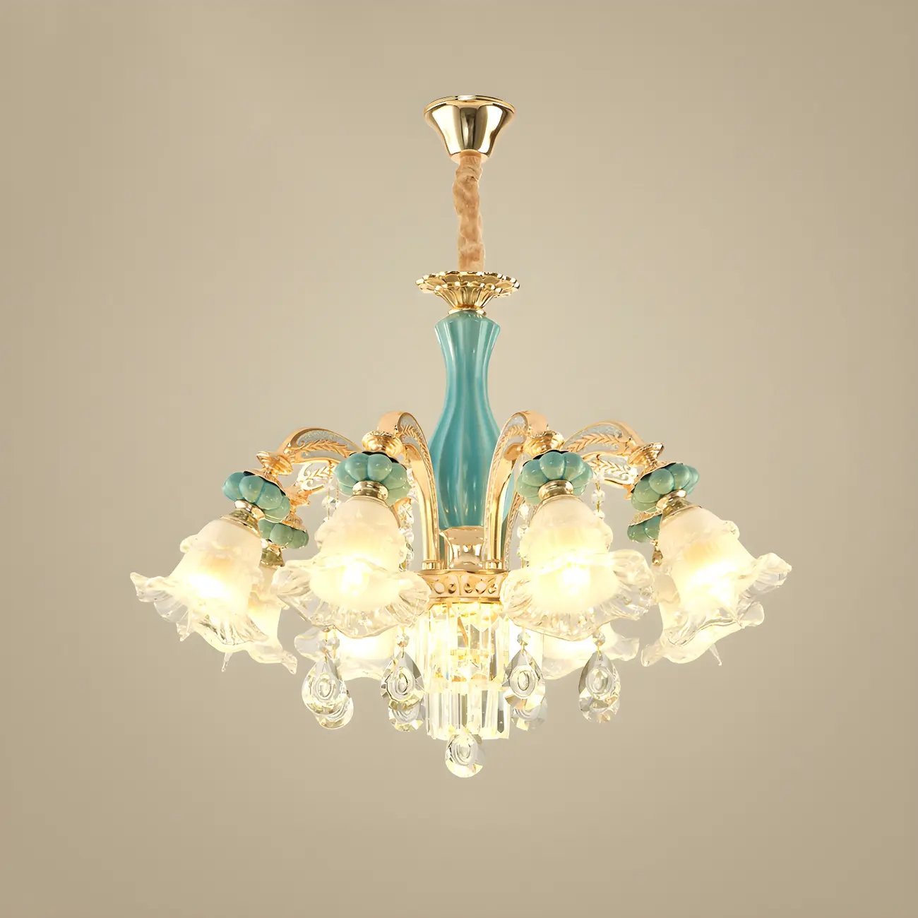 Living Room Down Light Crystal Chandelier with Flower Glass Shape