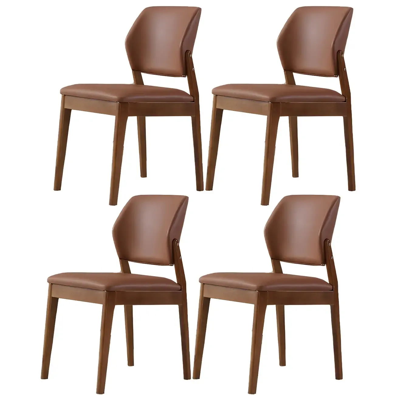 Modern Wood Faux Leather Beige Low Back Dining Chair
