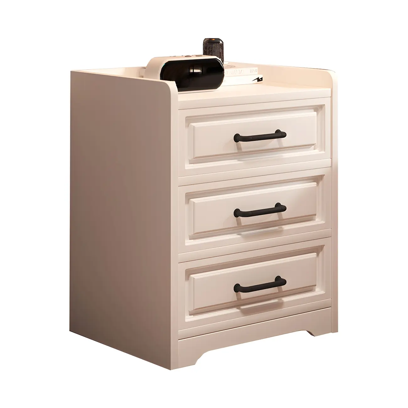 Modern White Wooden Tray Top 2-Drawer Nightstand