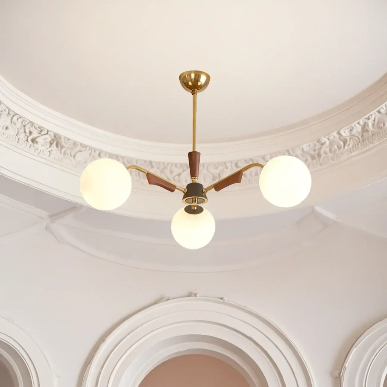 Modern White Glass Ball Chandelier with Adjustable Length