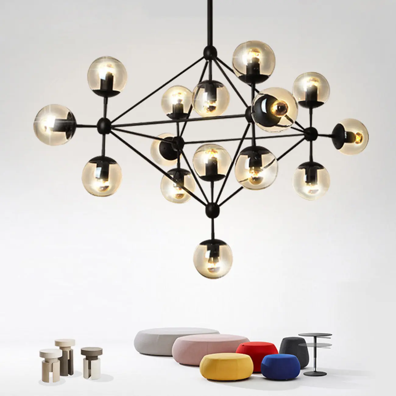 Multi-Light Modern Black LED Chandelier with Geometric Design