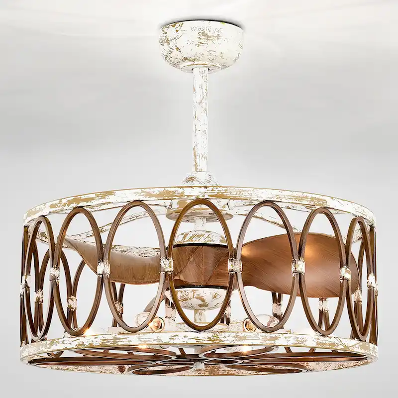 Kolleen 24-inch Weathered White and Imitation Wood 6 Lights 3 Blades Lighted Ceiling Fan with Remote