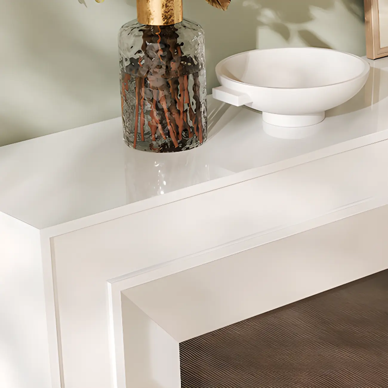 Rectangle White Solid Wood TV Stand with Fireplace & Lights