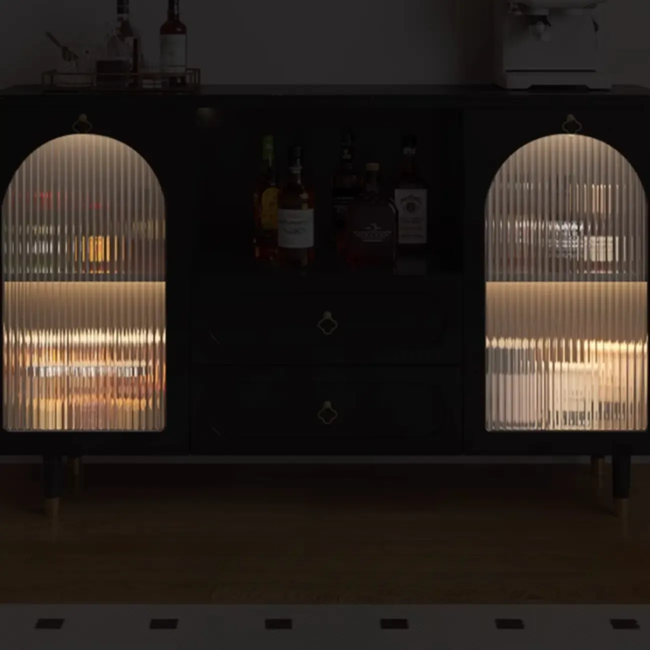 Modern Wooden 2-Drawer Open Shelving Buffet Cabinet