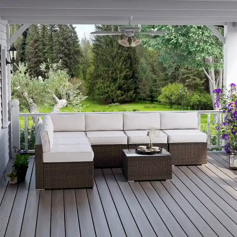 COSIEST 7-Piece Outdoor Furniture Set Wicker Sectional Sofa Set