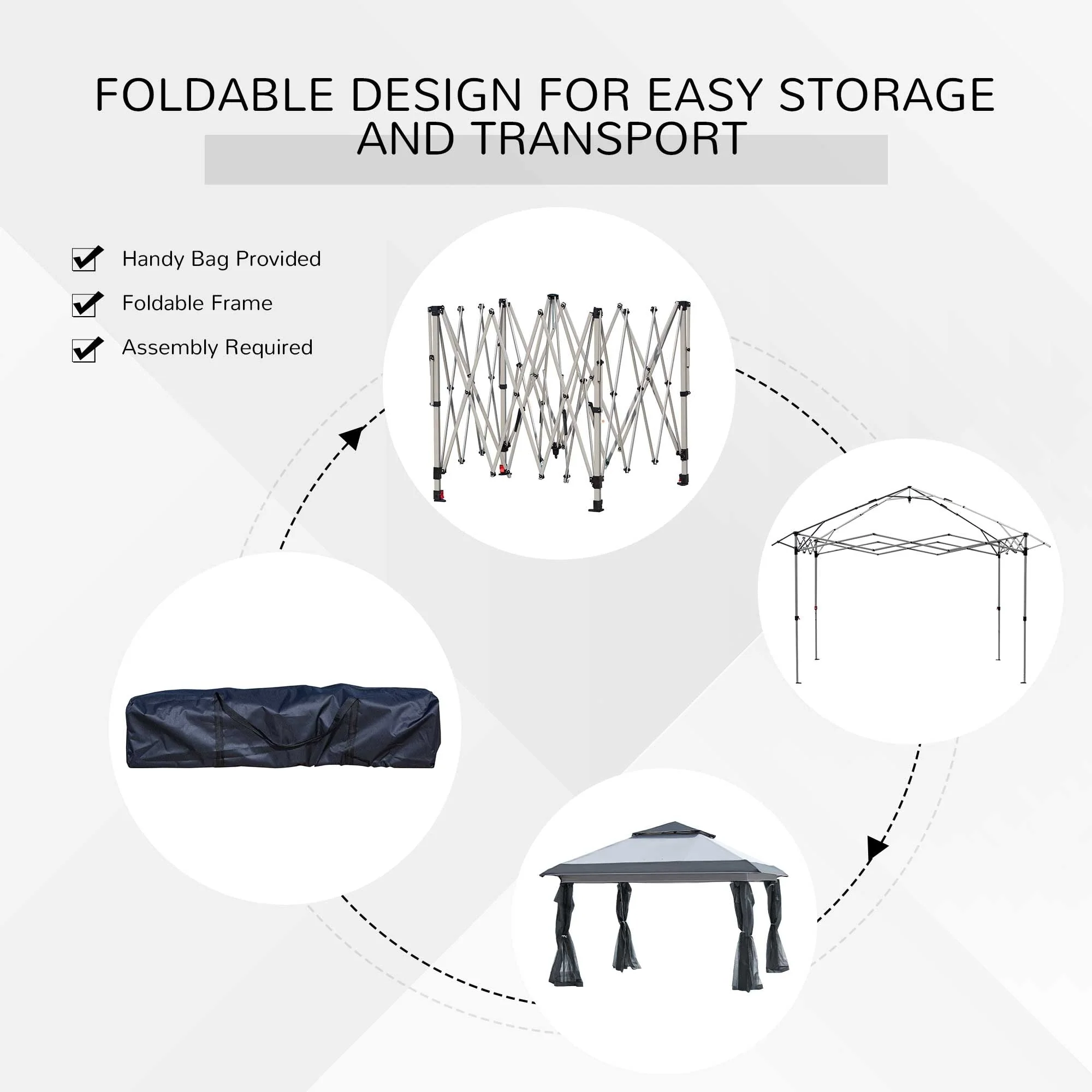 Outsunny 12' x 12' Pop Up Canopy Sun Shade Instant Tent Folding with Mesh Sidewall Netting, 3-Level Adjustable Height