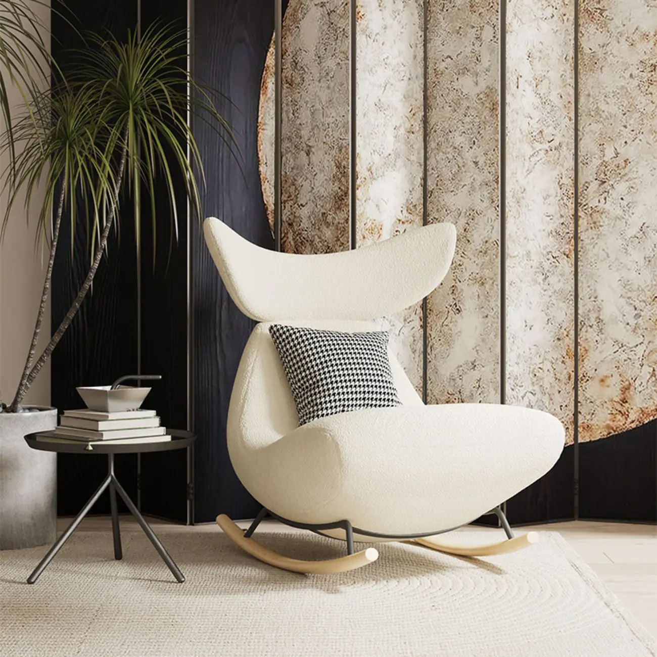 Upholstered Rocking Chair in Whale Shaped with Ottoman