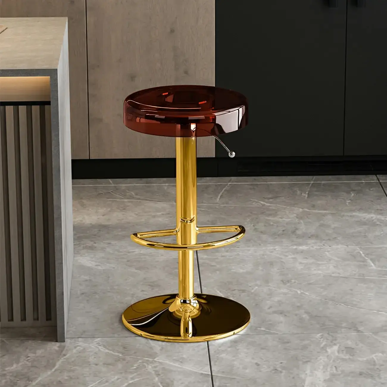 Sleek Metal Clear Acrylic Swivel Adjustable Bar Stool