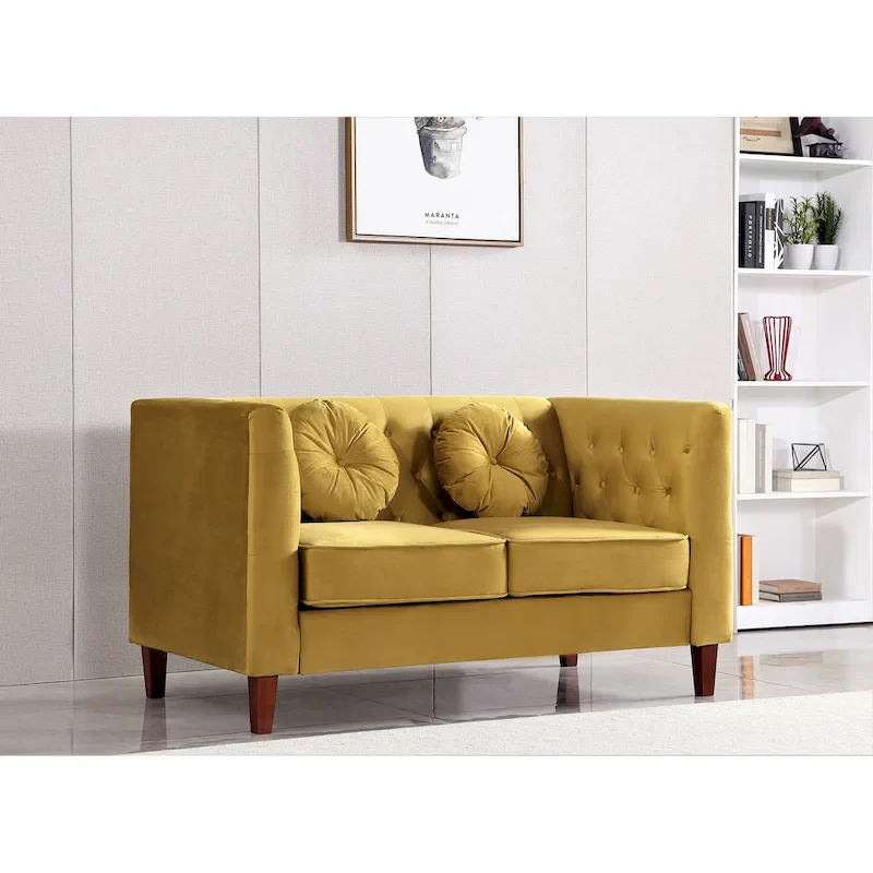 US PRIDE FURNITURE Velvet Classic Chesterfield Loveseat with Wood legs