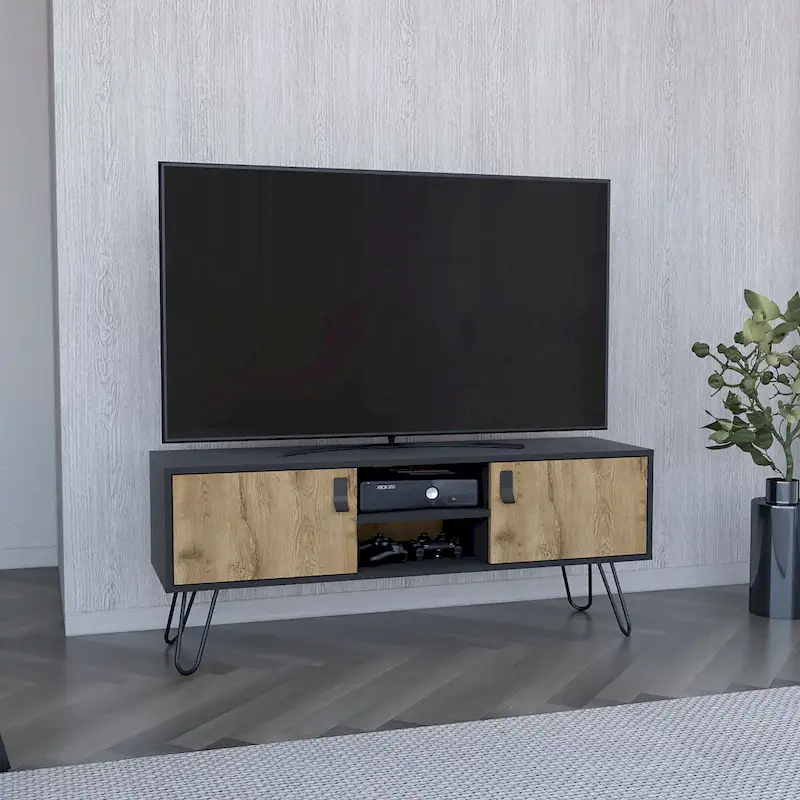 Huna TV stand Dual-Tone With Two Cabinets and Shelves