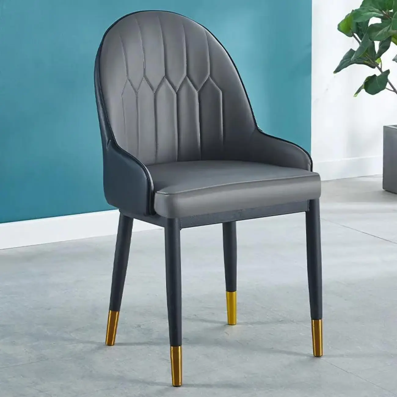Modern Leather Upholstered Dining Chair with High Back