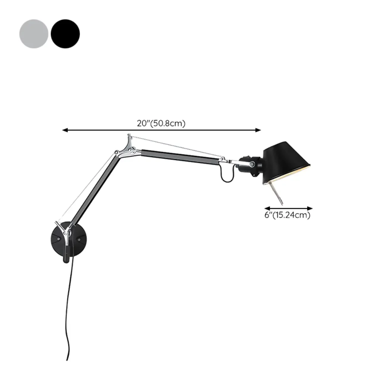 Industrial Metal Silver and Black Swing Arm Wall Light with Shade