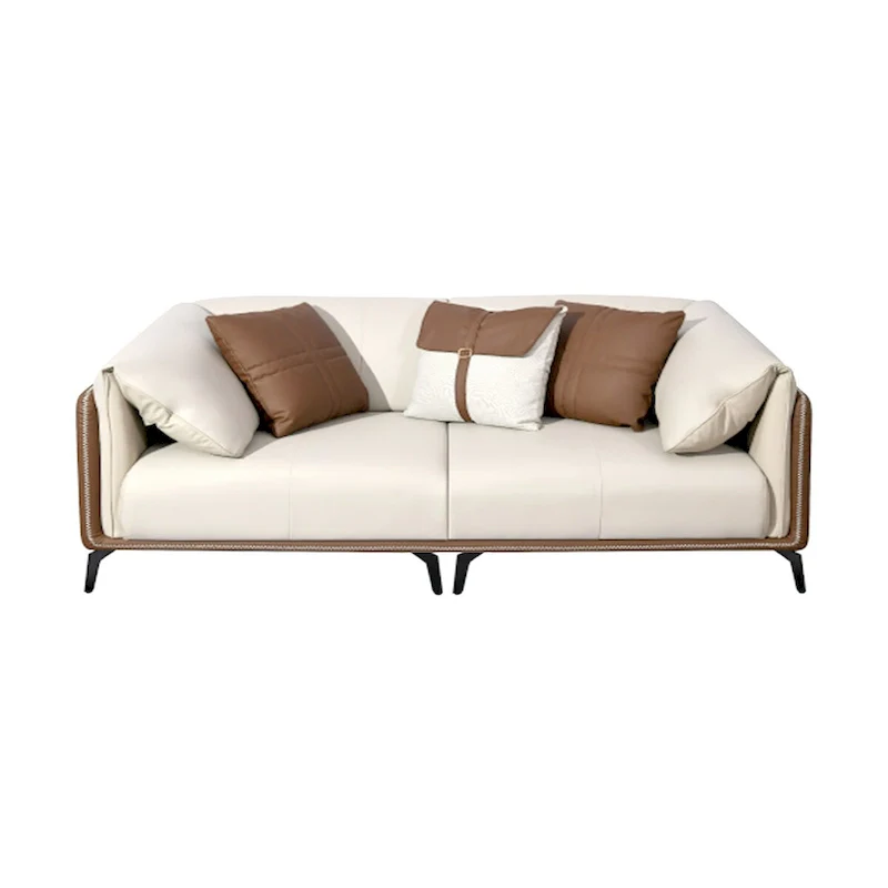 Faux Leather Pillow Top Arm Sofa with Reversible Cushions - two seat