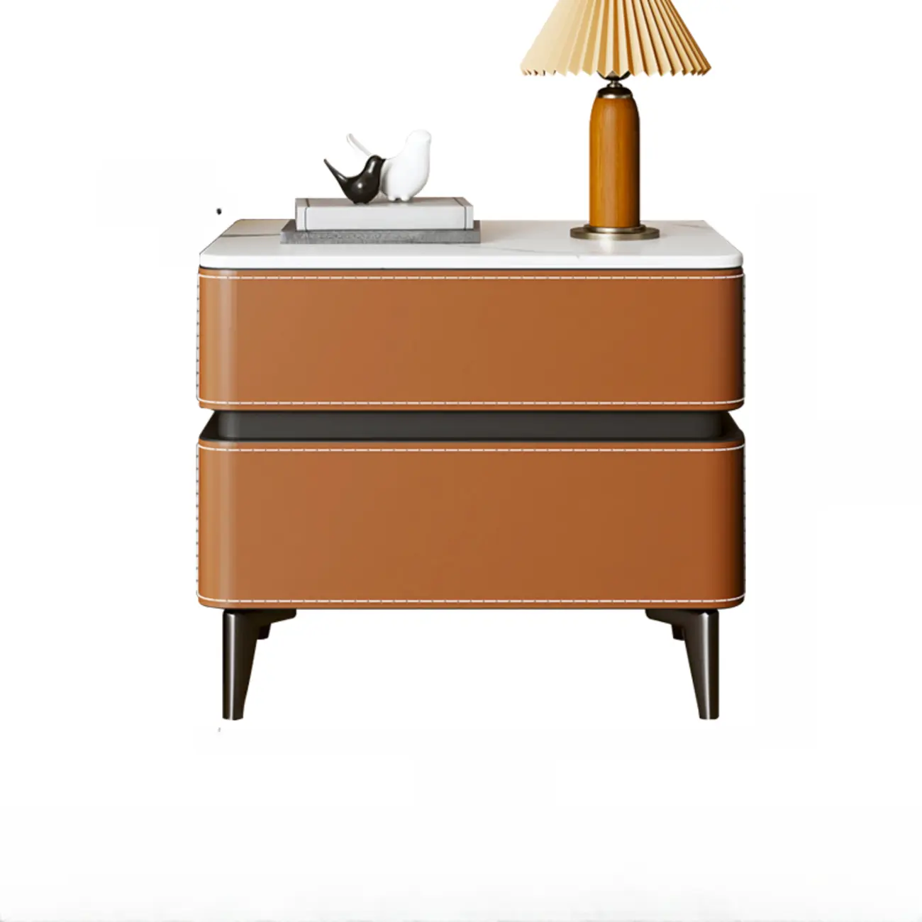 Stylish Faux Marble Leather Drawer Nightstand with Metal Legs