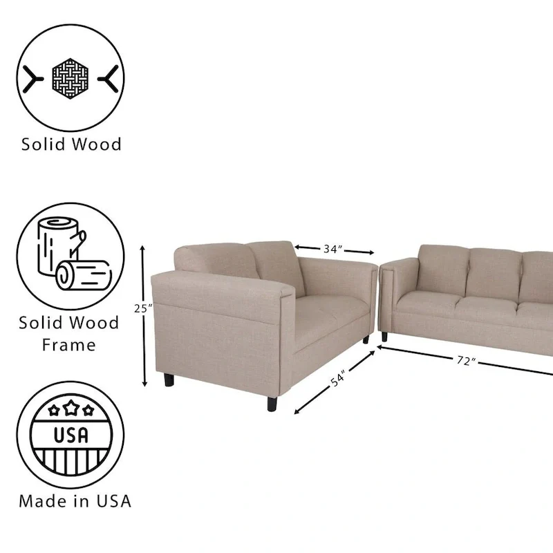 Coast to Coast Sofas Mid Century Modern Loveseat and Sofa Set Polyester Nylon Solid Wood Frame Upholstered