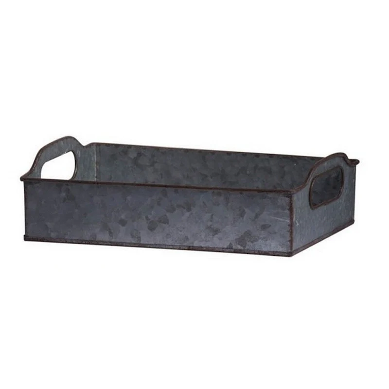 12, 12, 20 Inch Set of 3 Nesting Trays, Rectangular, Galvanized Gray Iron