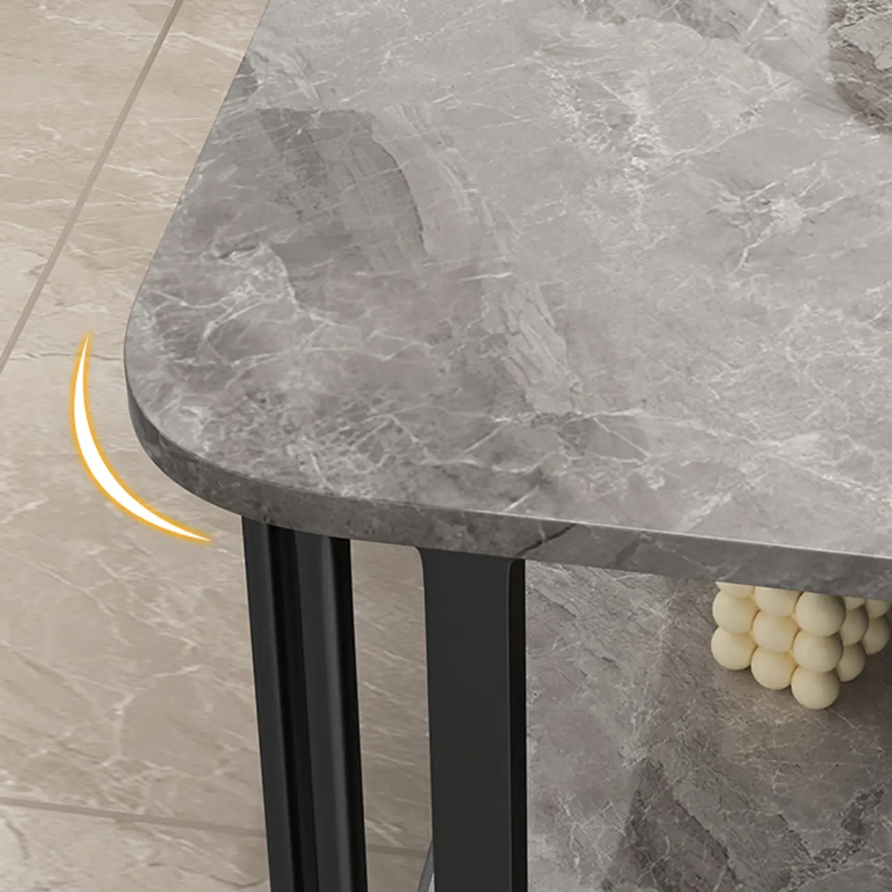 Luxury Rectangular Gold 2-Tier Coffee Table with Stone Top