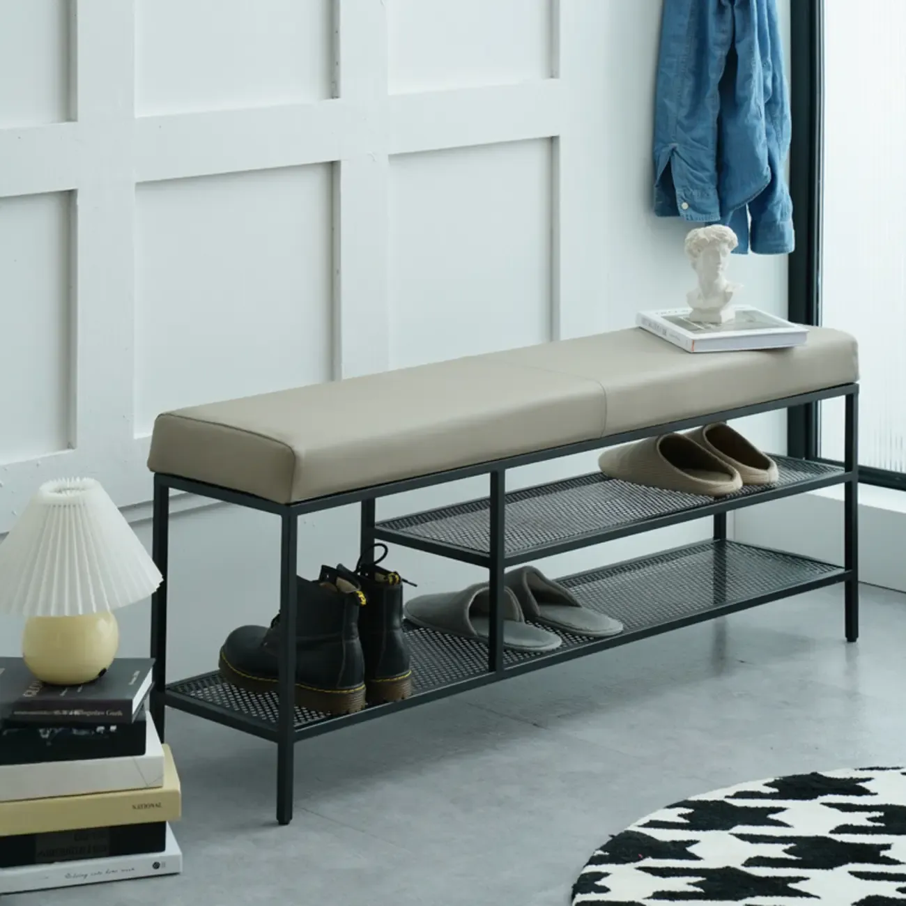 Entryway Metal Shoe Storage Bench with Padded Seat