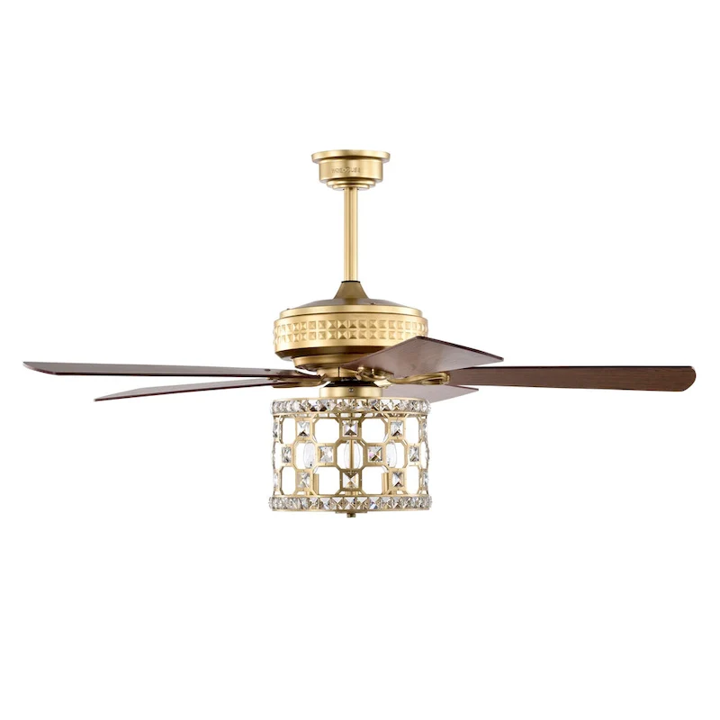 Adsila 52 Inch Matte Gold Glam Crsytal Ceiling Fan with Remote - N/A