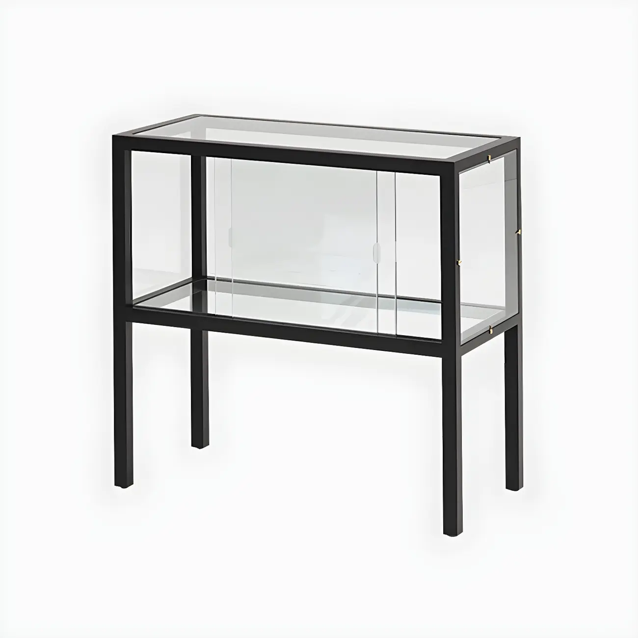 Modern Black Glass Display Cabinet with Metal Frame