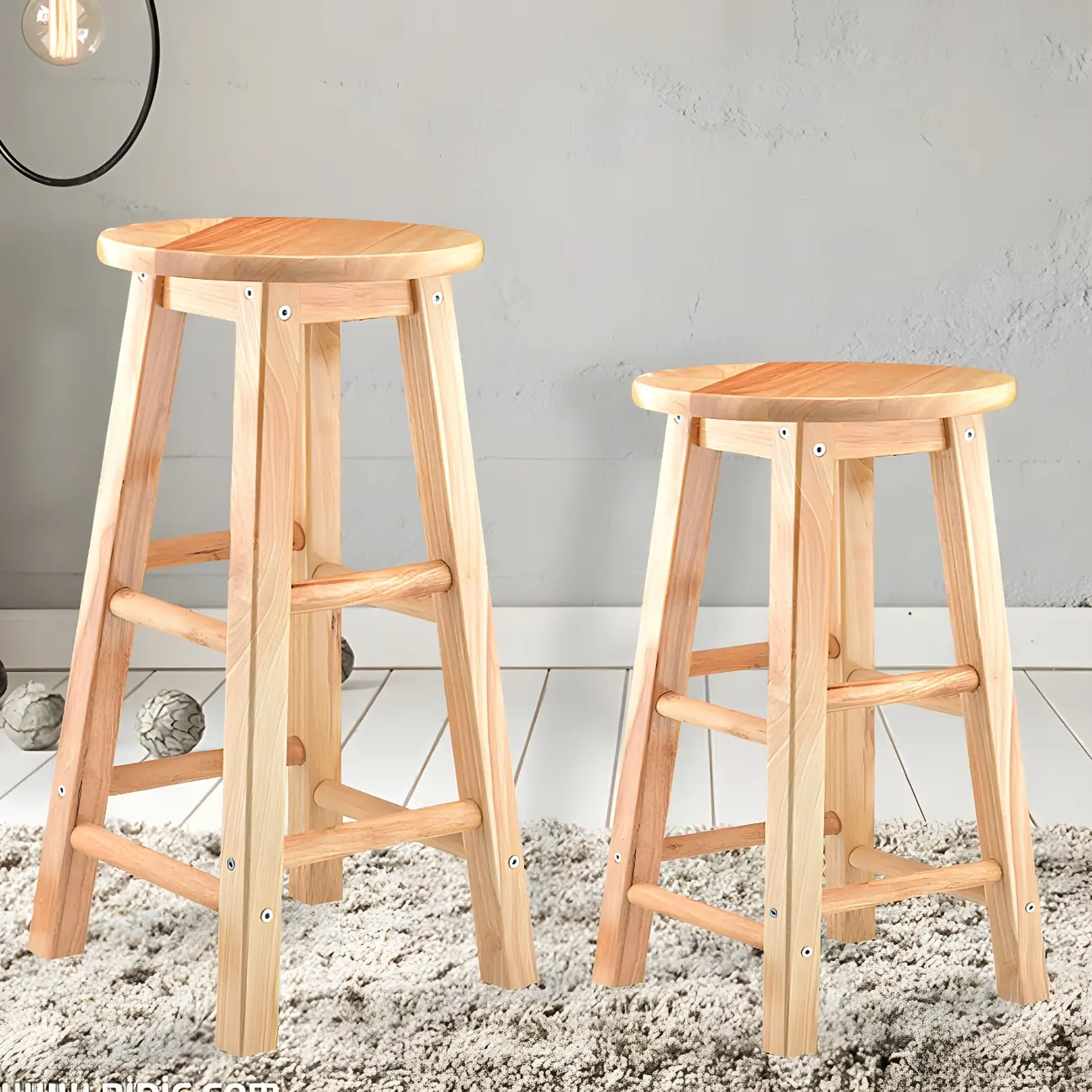 Round Oak Wood Backless Counter Height Bar Stool