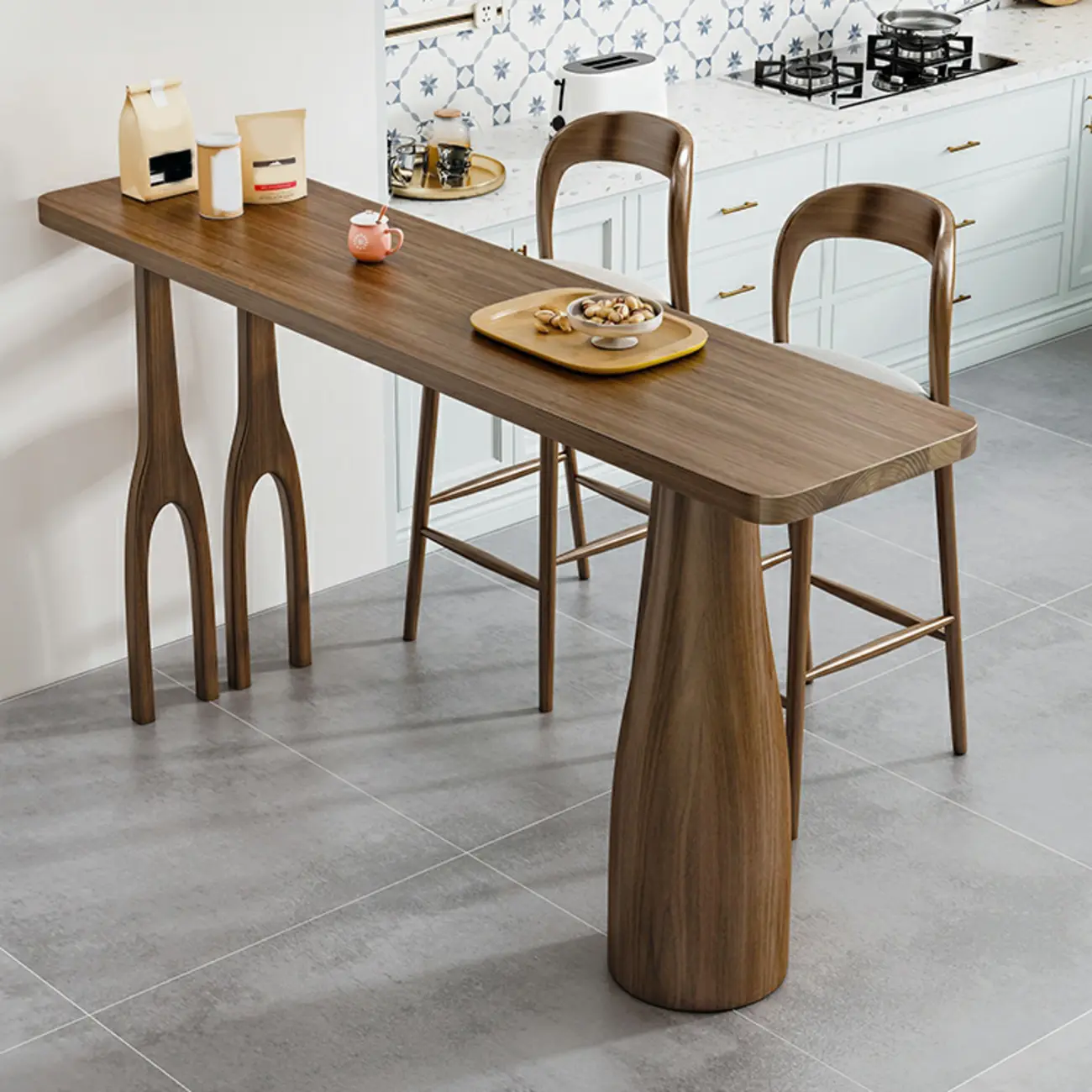 Modern Pine Wood Bar Set with Upholstered Chairs