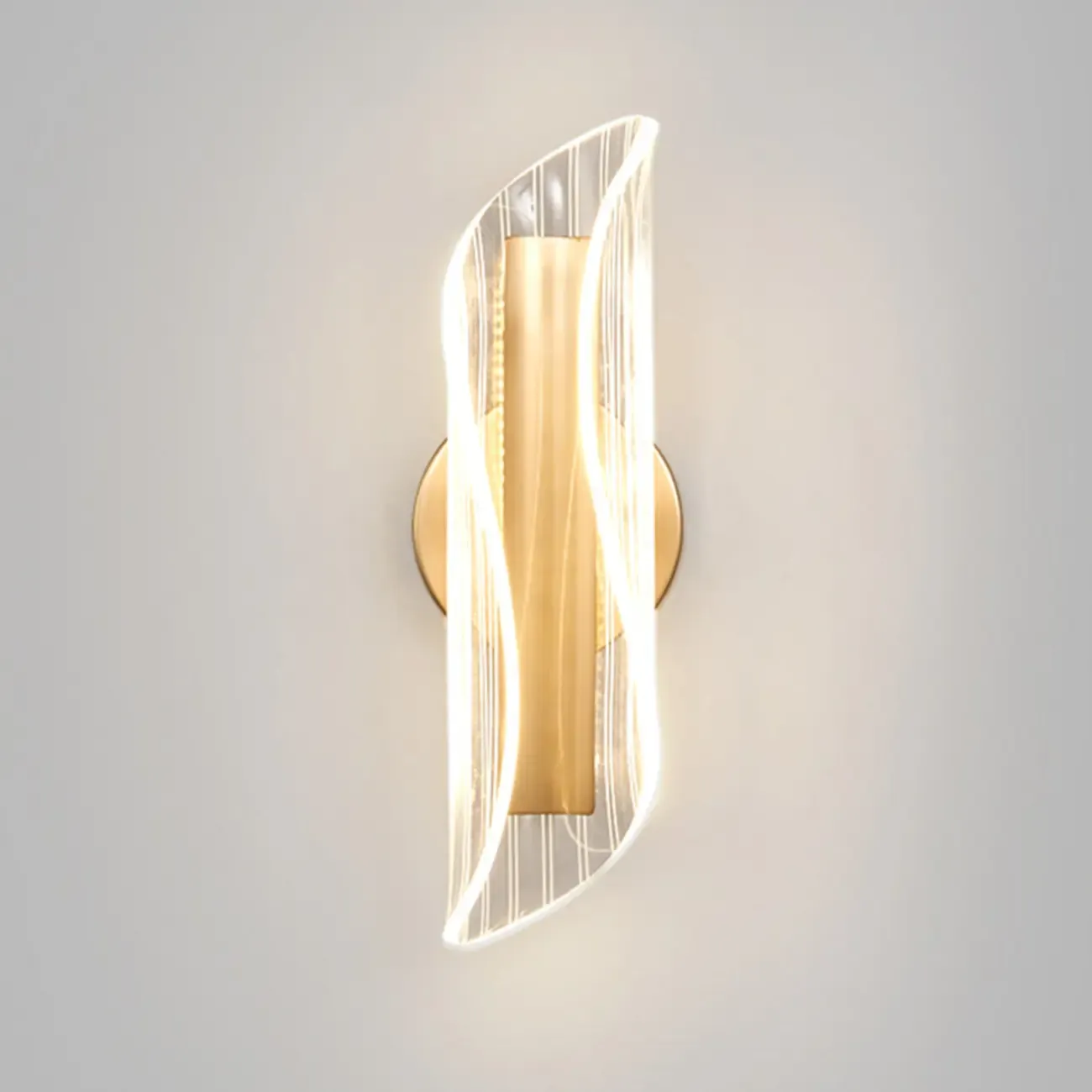 Art Deco Gold Metal and Acrylic LED Wall Sconce