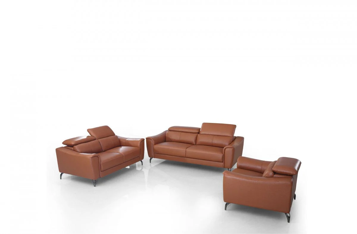 Dane Leather Living Room Collection in Cognac or Black