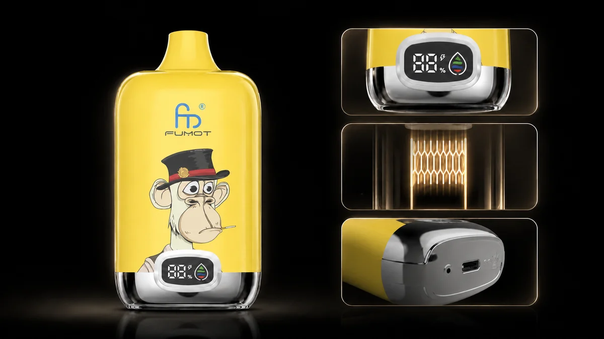 Fumot Digital Box 12000 Ice Tea Lemon Ice Vape Funktionsdetails mit Display, Mesh Coil und Ladeanschluss