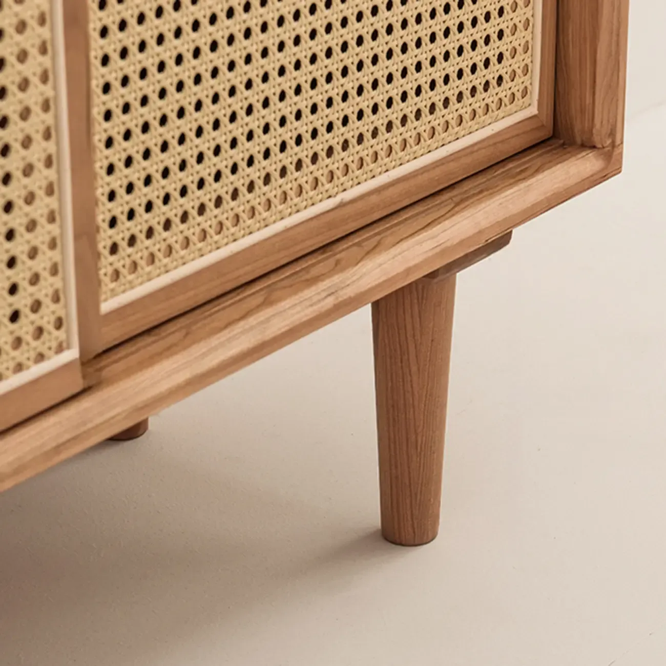 Scandinavian Natutal Wood Rattan Sideboard with Drawers