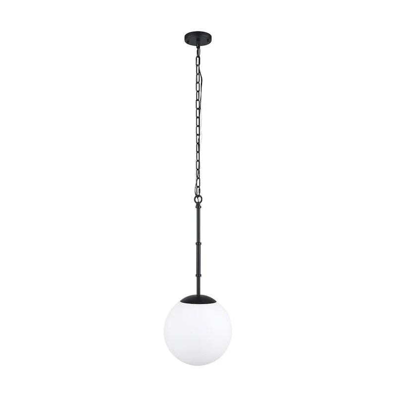 Edie Matte Black Metal w/ Frosted Glass Globe 1-Light Pendant - 12.0L x 12.0W x 54.0H