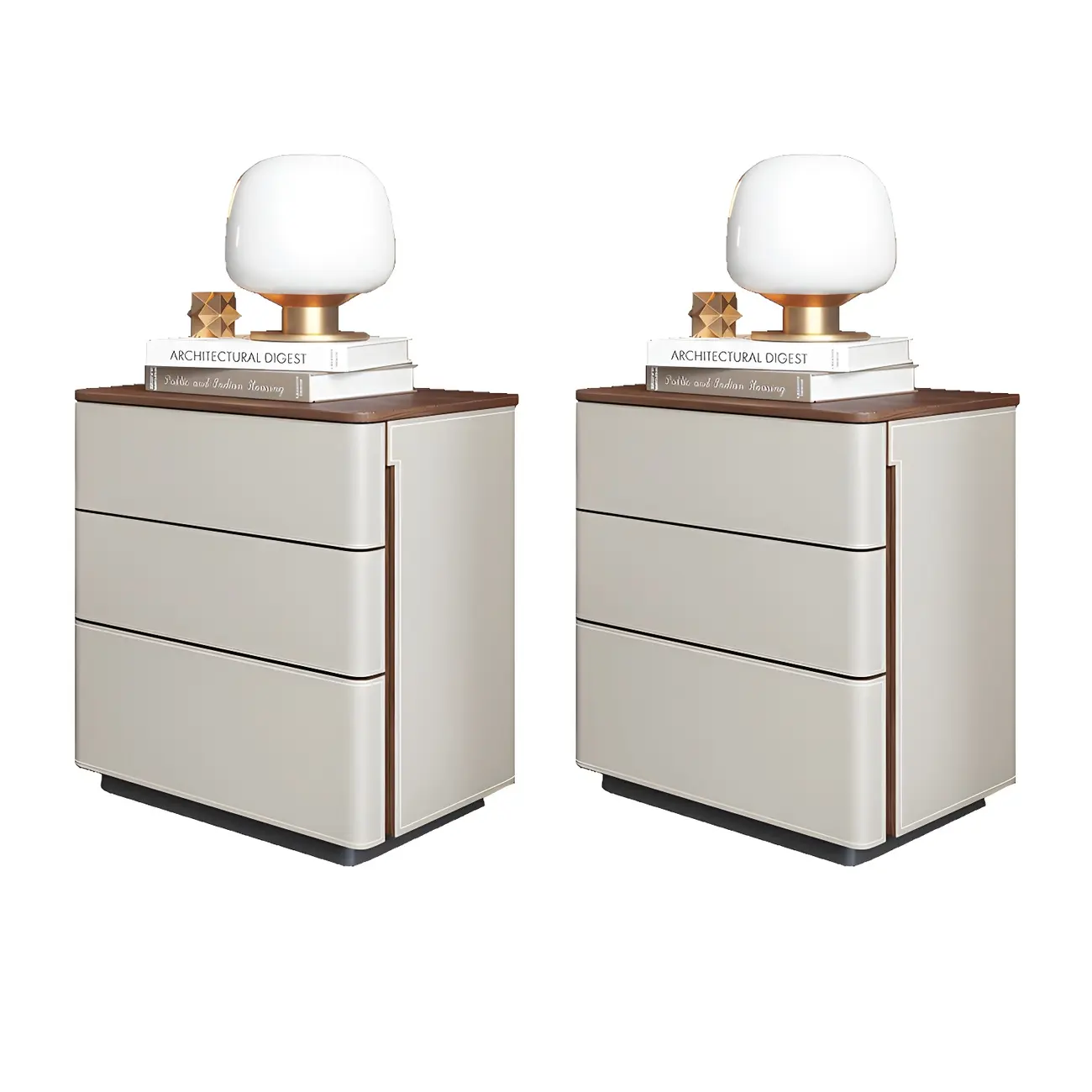 Modern Faux Leather Wood Top Drawers Nightstand