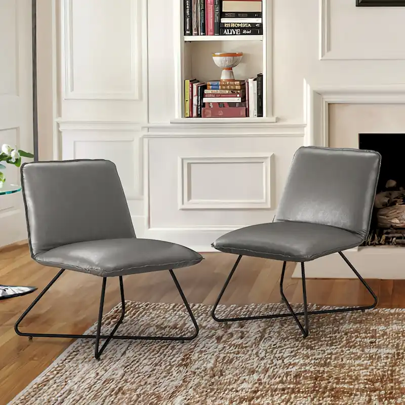 Mid Century Faux Leather Accent Chair With Adjustable Backrest Set of 2 - 31.5 H X 22.2 W X 23.6 D