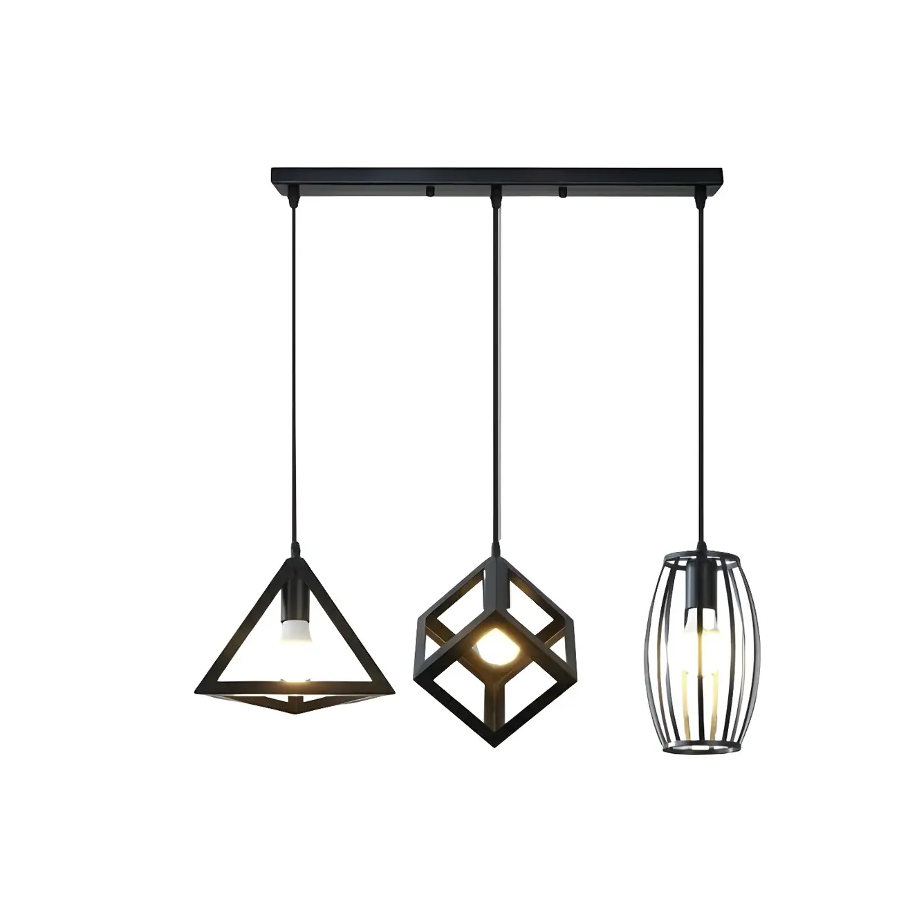 Industrial Black Geometric Adjustable Island Pendant Light
