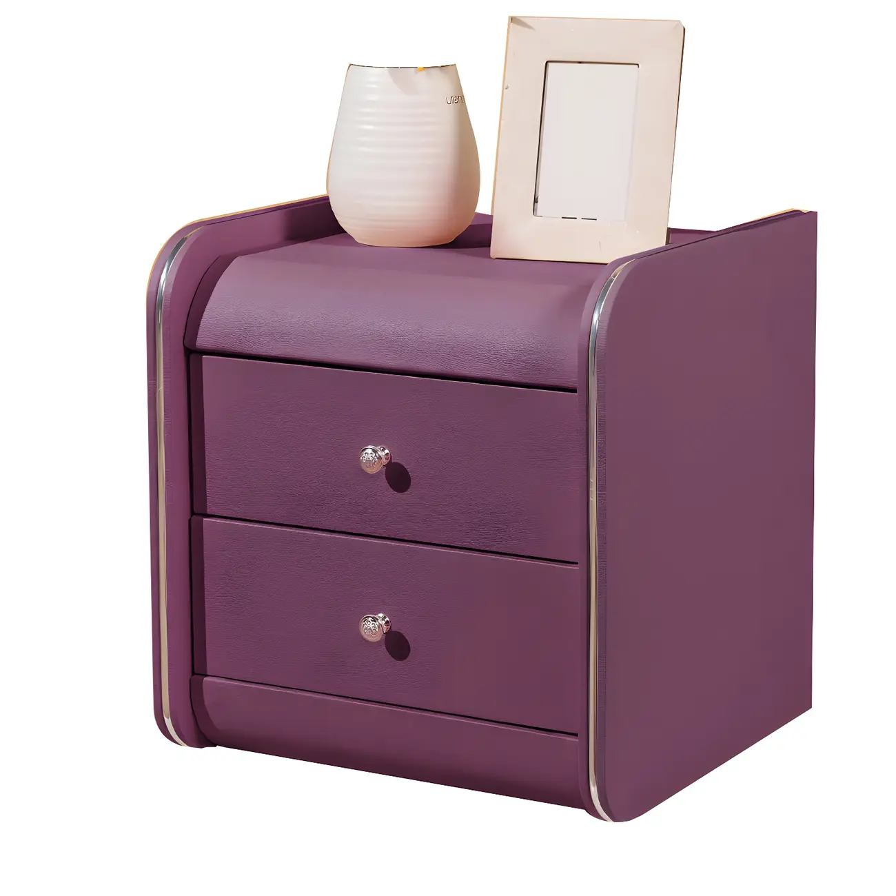 Stylish Narrow Faux Leather Bedside Table with 2 Drawers