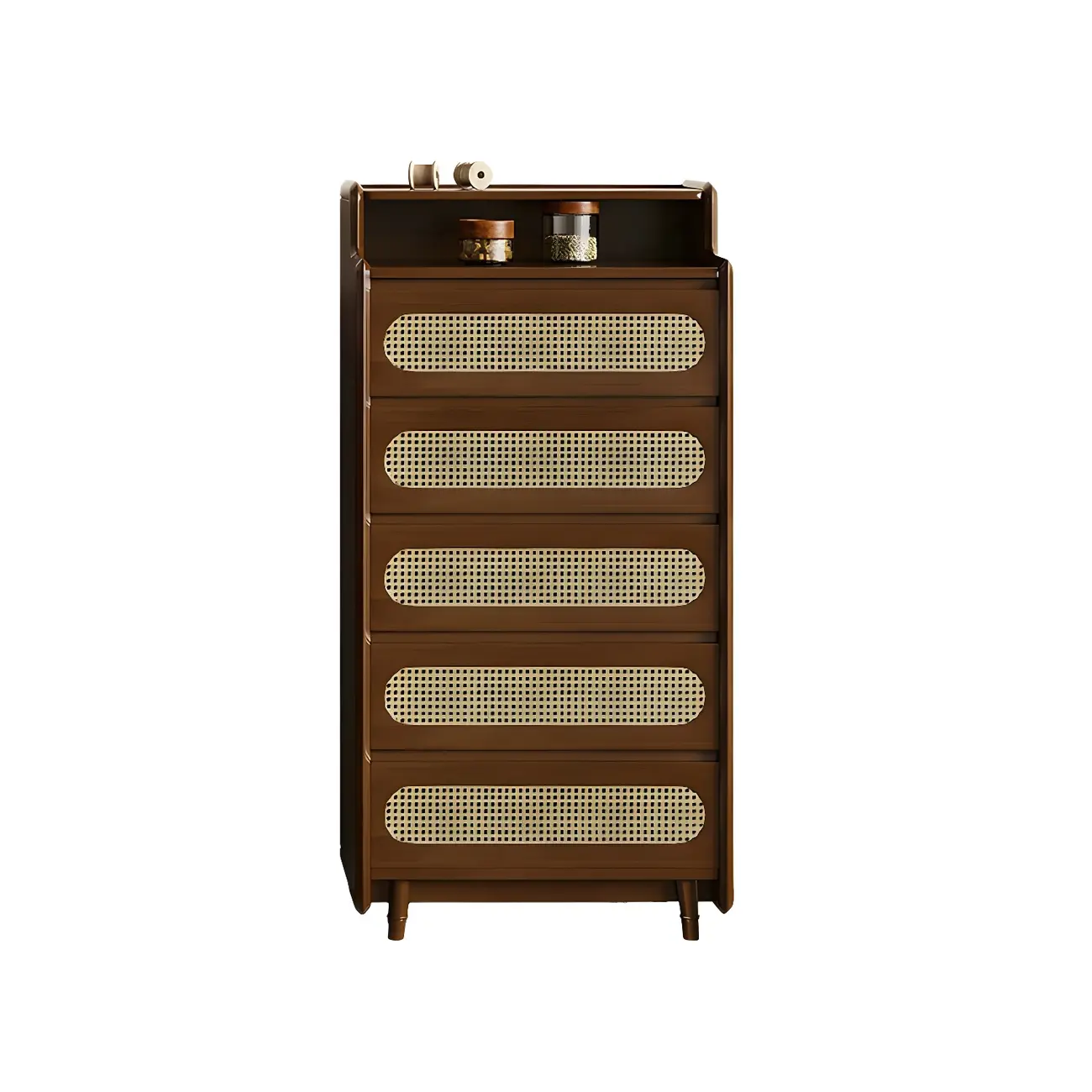 Brown Wood Rattan Front Accent Chest with Multi-Drawer
