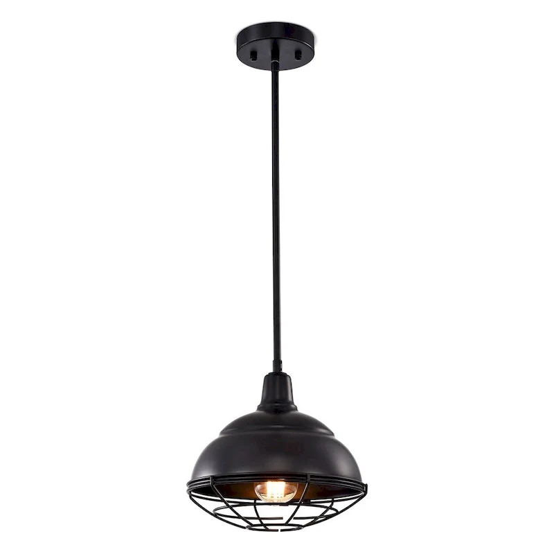 Cynthia Matte Black 1-Light Bowl Metal Shade Pendant Light