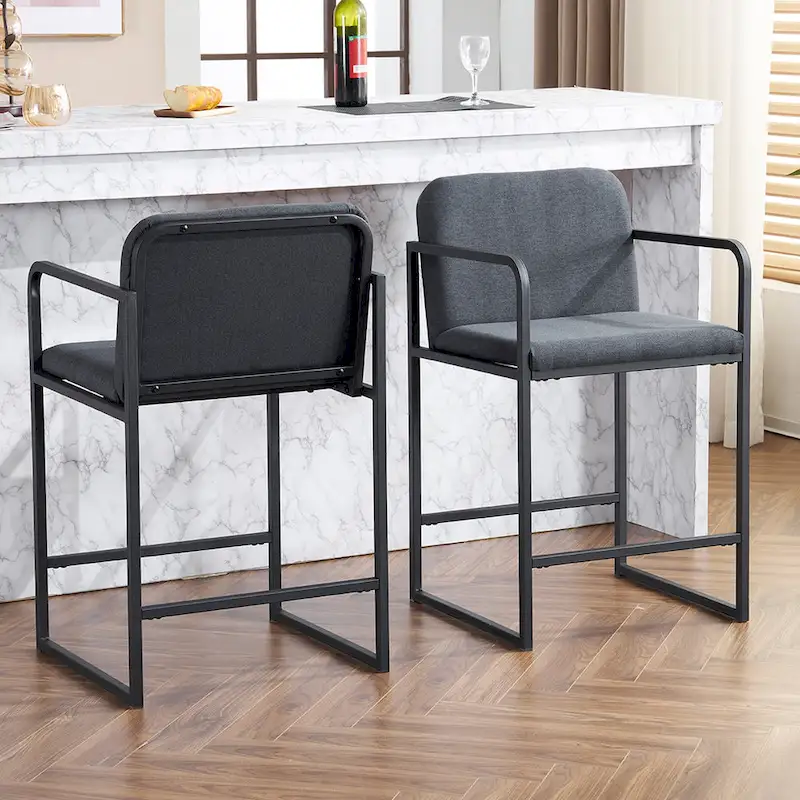 Set of 2,Modern Upholstered Counter Height Bar Stool with Armrests, Metal Frame and Padded Seat