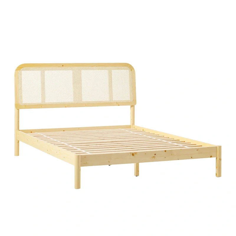 Middlebrook Designs Boho Curved Rattan Headboard Queen Bedframe