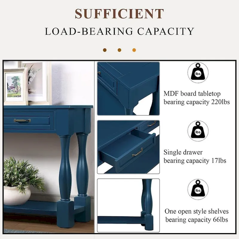 63 Solid Wood Console Table with 3 Drawers and 1 Bottom Shel