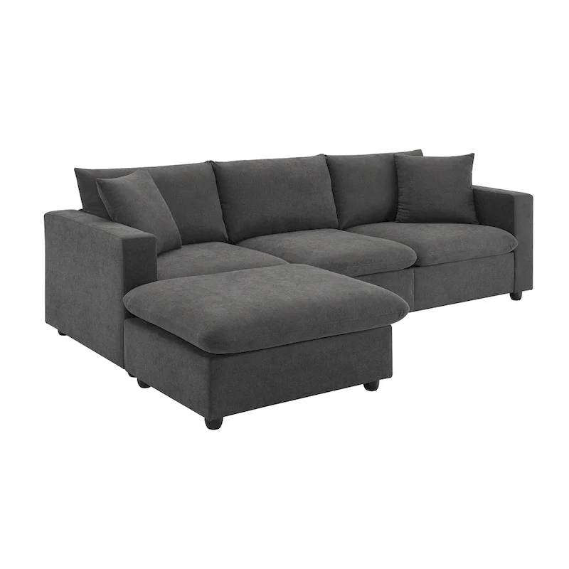 Modern 4-Seat L-Shaped Sectional Sofa, with 2 Free pillows, Convertible Ottoman
