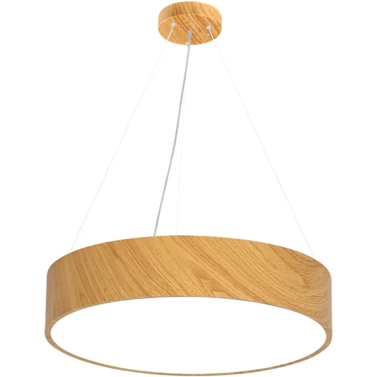 Modern Circular Wood LED Chandelier with Adjustable Height
