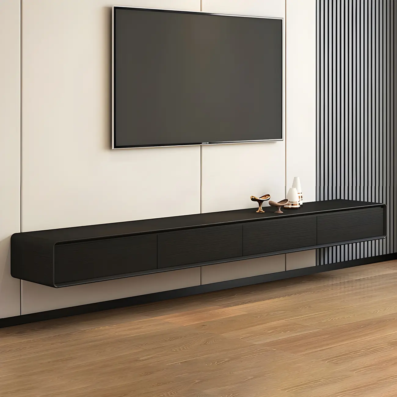 Natural Long Wood Floating TV Stand Media Consoles