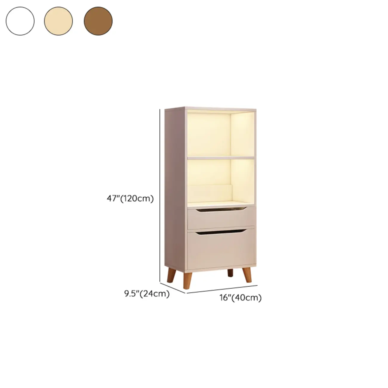 Tall Gray 4-Tier Open Back Wood Bookshelf with Drawer