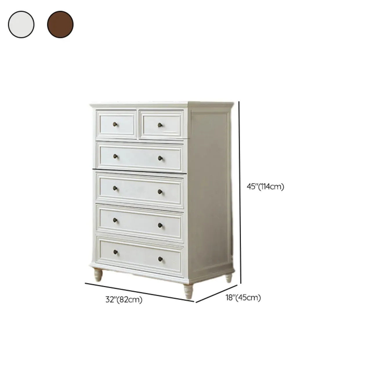 Traditional  6-Drawer White Wood Dresser