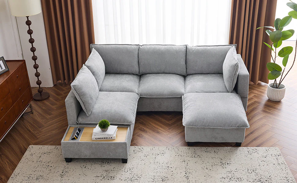 Walker Edison | Cloud Chenille Modular Sectional Sofa with Coffee Table